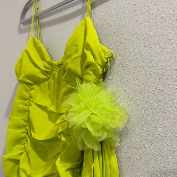 For Love And Lemons NWT XL Green Floral Lorlai Ruched Mini Dress Party Cocktail - Picture 6 of 9